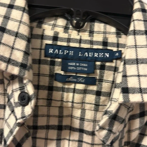 Ralph Lauren, like new, slim fit black and white flannel top, sz 4 - Picture 3 of 6